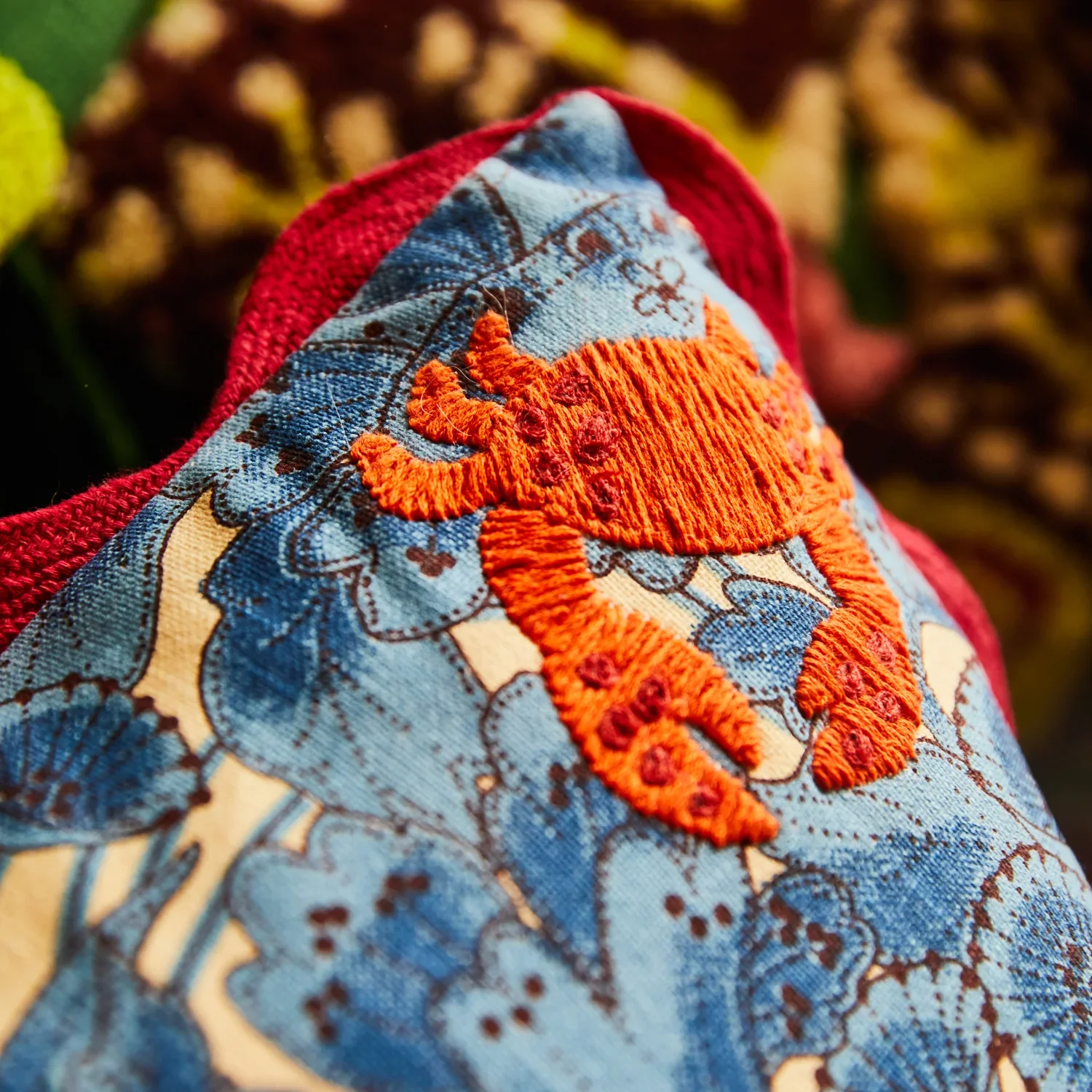 Lucia Embroidered Cushion - Cerulean - Image 3